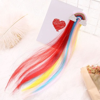 opp1 New Rainbow Cloud Side Clip Cute Princess Child Hairpin Long Tassel Color Baby Girls Wig Hairpins (4)
