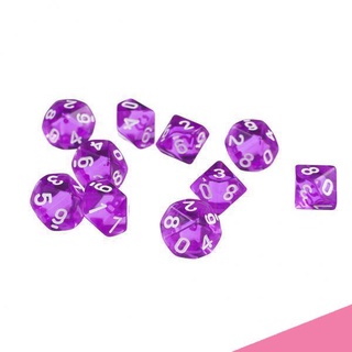 3xd10 dados de gema de diez lados para juegos de rol 10pcs dados púrpura