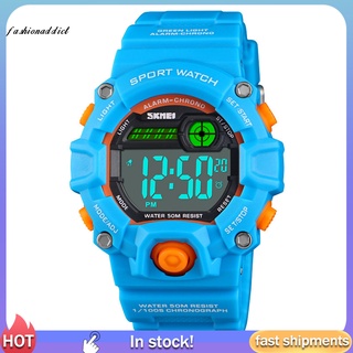 Fa Kids Girl LED Alarm Stopwatch Round Dial Sports Waterproof Digital Wrist Watch
