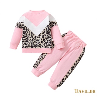 db niños leopardo impresión conjunto de ropa, niñas contraste color manga larga o-cuello