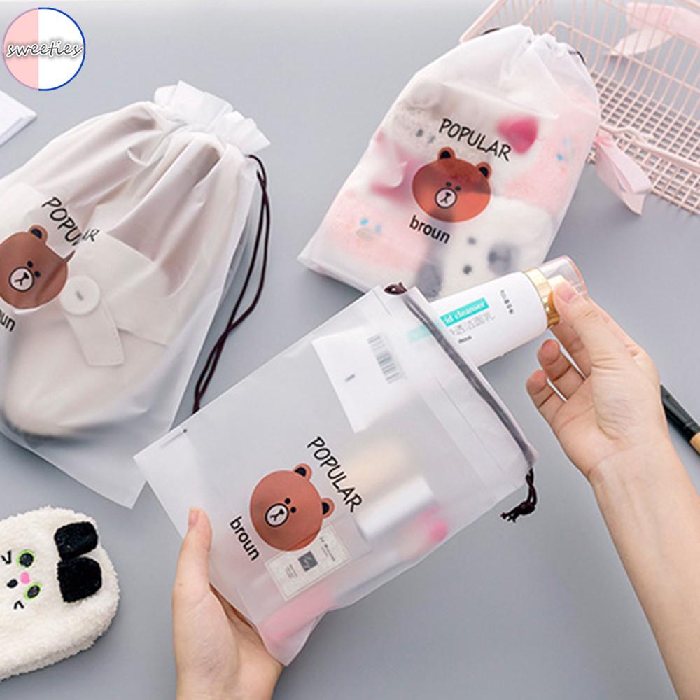 3 unids/set de viaje transparente PVC bolsa de almacenamiento con cordón portátil bolsa de cosméticos zapatos bolsa de almacenamiento