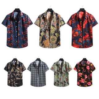 Nueva llegada 7 colores de los hombres de verano Casual camisas impresas de manga corta Baju