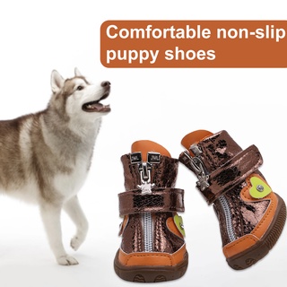 BLUELAS 4Pcs zapatos de perro Vintage antideslizante transpirable mascota perro malla botines para exteriores