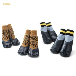 CHICGIRL 4pcs Waterproof Outdoor Non-slip Anti-stain Cat Dog Socks Booties Shoes with Rubber Sole Pet Paw Protector for Small Large Dog Pet Supplies