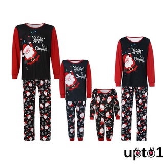 Up-matching Family navidad pijamas, Casual manga larga Santa impresión Tops + pantalones conjunto
