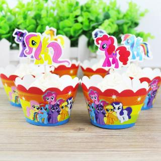 24pcs feliz cumpleaños my little pony cupcake envolturas toppers fiesta niños pastel nuevo