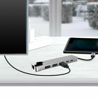 snm USB-C Hub portátil multipuerto 6 en 1 tipo C adaptador con 4K HDMI compatible RJ45 Ethernet Lan para Nintendo Switch (4)
