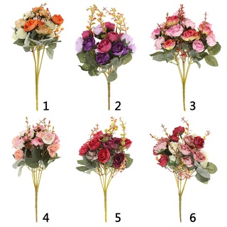 21 cabezas/bouquet rosa de seda ramo de flores artificiales falsas flores secas