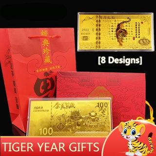 2022 Tiger Año De Lujo Acrílico Oro Billetes Caja Conjunto Tigre Lucky Dollar Dinero