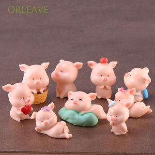ORLEAVE lindo adornos de resina jardín decoración del hogar miniatura modelo Micro cerdo familia niños juguetes Mini Animal estatua DIY artesanía Bonsai decoración figura