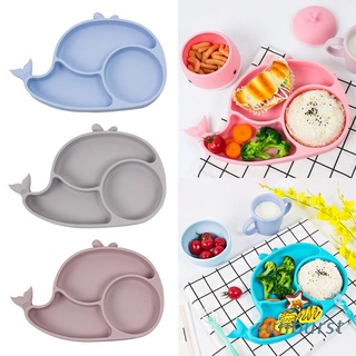 SUNB Cartoon Whale Waterproof Silicone Baby Divided Suction Bowl Non-Slip Children Dinner Plate Infant Learning Feeding Dish Tableware