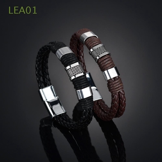 LEA01 nuevo brazalete de cuero para hombre trenzado Punk pulsera de aleación de Zinc acero titanio moda joyería cierre magnético/Multicolor