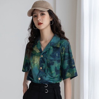 Retro Casual coreano manga corta camisa impresa suelta blusa superior para las mujeres