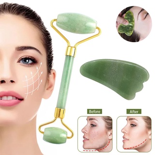 mxgys masajeador para cara jade rodillo conjunto verde facial natural gouache rascador cuerpo espalda belleza cuidado de la piel masajeadores