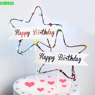 CABEZA postre decoración de tarta bebé ducha LED luz pastel banderas DIY feliz cumpleaños Cupcake fiesta suministros pentagrama decoración de mesa decoración para hornear/Multicolor (1)