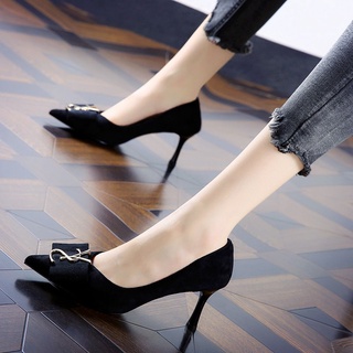 2021Primavera y otoño nuevo estilo coreano Internet Celebrity banquete moda All-Match tacones altos mujer Stiletto tacón puntiagudos zapatos de corte bajo zapatos de mujer (1)