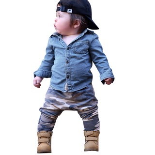 ╭trendywill╮Baby Boy Kid Toddler Long Sleeve Shirt Tops + Camouflage Pants Outfits Set