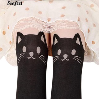 Sexy negro tatuaje calcetines largos de dibujos animados gato pantimedias medias medias (9)