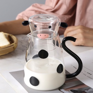 Lindo estilo de vaca para beber olla conjunto creativo resistente al calor jugo de vidrio café leche taza de té gafas de agua fría hervidor
