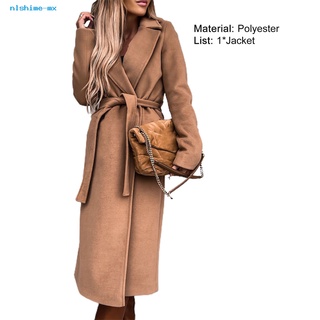 nlshime mujer abrigo oversize color sólido dobladillo dividido abrigo con cordones para oficina (3)