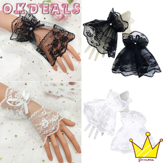 OKDEALS guantes protector solar para mujer/guantes de Halloween góticos sin dedos/guantes sin dedos/bragas de encaje/brazalete de diamantes de imitación Multicolor