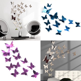 12 Unids/Set 3D Mariposa Espejo Pegatinas De Pared Decorativas Para Mascotas De Color Puro Paster Decoración Del Hogar