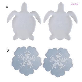 Yadal 2Pcs DIY Flower Shape Silicone Geode Coaster Resin Molds Animals Sea Turtle Resin Coaster Tea Mat Molds Art Craft Tools