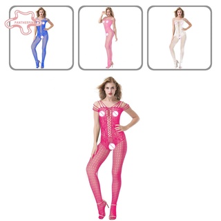 pantherpink Women Sexy Bodystocking Pantyhose Hollow Out Solid Color Open Crotch Sleepwear
