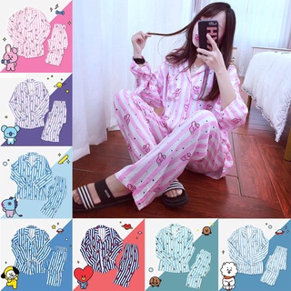 Envío en 24hours KPOP BTS BT21 de dibujos animados lindo pijamas de 2 piezas de manga larga ropa de hogar ropa de dormir ropa de noche ropa de djteam