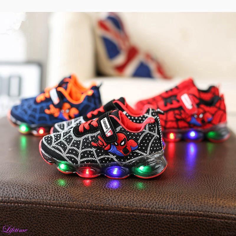 Children Casual Shoes LED Light Net Breathable Soft Running Sports Shoes New kasut