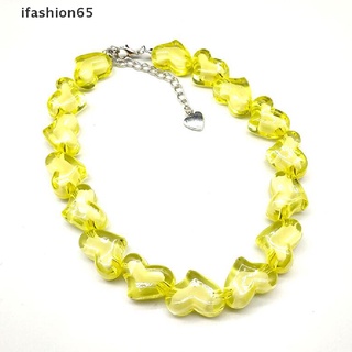 Ifashion65 Hip Hop Acrylic Love Heart Necklace Colorful Punk Choker Girl Women Jewelry MX