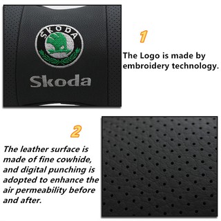 2pcs emblema de coche insignia de cuero reposacabezas para Skoda Kodiaq Octavia Superb Fabia Auto asiento cuello almohada Interior Protector de cuello decoración (6)