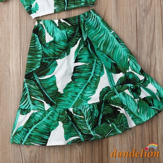 Dandelion-Conjunto De correa De hombro hueco con estampado De hojas+falda Para bebé/niña (7)