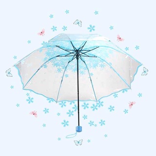 Paraguas plegable japonés motivo transparente flor de cerezo - azul