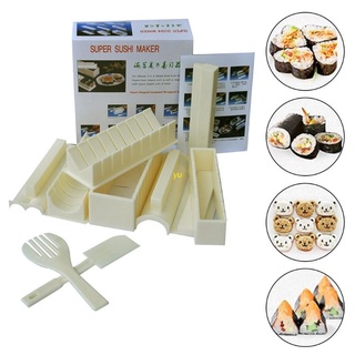 Yu Sushi Maker Kit - moldes completos de Sushi 10 piezas - con cuchillo de Sushi experto - finalmente tendrá éxito su Sushi y su arroz la primera vez -