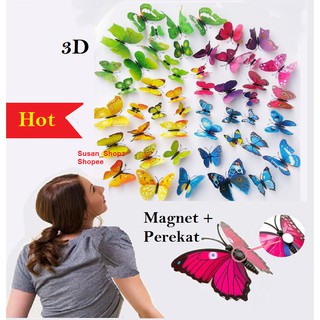 3D Motif mariposa pegatinas - 12 pegatinas de pared decoración de mariposa con imanes -26gr