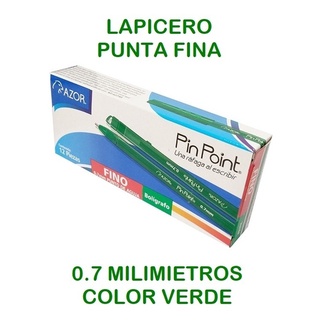 Lapicero Punto Fino Verde Azor Pinpoint 0.7 Mm 12 Piezas