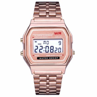 Listo Stock!! moda Unisex hombres mujeres relojes deportes LED Digital reloj de acero inoxidable oro rosa reloj de pulsera Stop Watch
