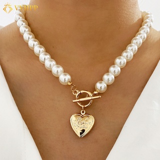 Fashion Flat Pearl Love Heart Pendant Necklace Charm Choker Women Jewelry Accessories Gift