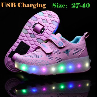 Zapatos de rueda de luz LED para niña zapatos de rodillo zapatos de juego rosa