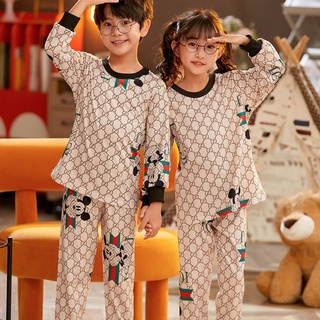 dormir ropa de estilo coreano de manga larga camisón de dibujos animados impreso o-cuello pijamas transpirable unisex para niñas y niños mayores de poliéster salón desgaste