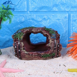 (formyhome) barril roto artificial cueva acuario tanque de peces adorno resina artesanía marrón (1)
