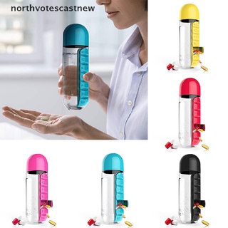 Northvotescastnew Sports Plastic Water Bottle Combine Daily Pill Boxes Organizer Drinking Cup NVCN