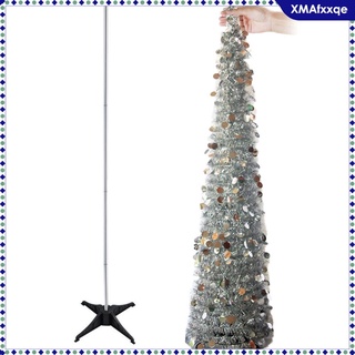[xmafxxqe] árbol de oropel plegable artificial de 5 pies con soporte, brillante árbol de navidad con lentejuelas reflectantes fiesta en casa