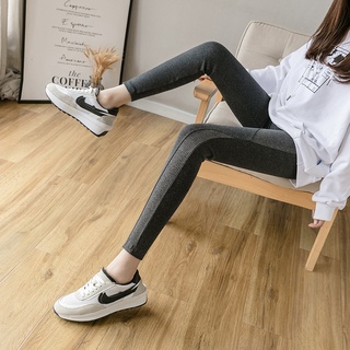 [stock de alta calidad] 2021 nueva primavera moda costura desgaste alta cintura deportes delgado elástico leggings mujer algodón