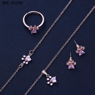{X} 4pcs Footprints Paw Jewelry Set Crystal Necklace Bracelet Ring Earings Hot Gift