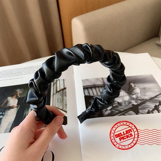 Fashion Exquisite Pu Leather Folds Pattern Hair Hoop For Women Headbands Designer Accessories R2N2