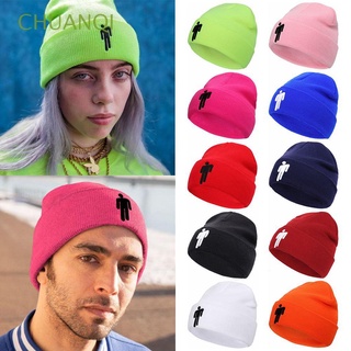 chuanqi billie eilish bordado beanie sombrero de color sólido para mujeres y hombres caliente gorra de invierno cap cap de hip-hop casual unisex puños