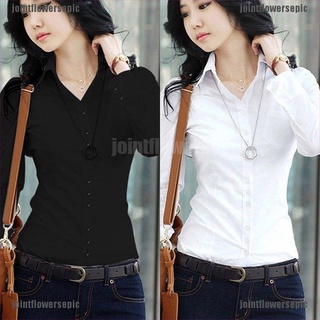 [jointflowersepic] mujeres manga larga camisa blanca botón oficina carrera Formal Slim blusa camisa Tops
