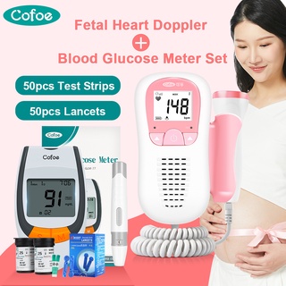 Cofoe Fetal Doppler Baby monitor De Ritmo Cardíaco Prenatal + Glucómetro Set Medidor De Glucosa En Sangre Con 50 Tiras De Prueba Y Lancetas